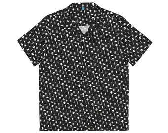 White Cryptid Pattern on Black - Bigfoot, Aliens, Nessie, Mothman - Bowling Shirt