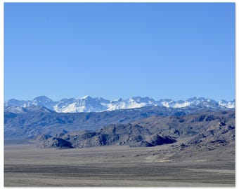 Eastern Sierra Landscape Print – Tungsten Hills, Snow Peaks, Blue Sky Wall Art