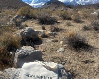 Sierra mountain climber funny tote bag