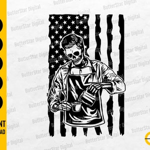 US Barista Skeleton SVG | USA Coffee T-Shirt Decal Sticker Graphics | Cricut Cutting File Printables Clip Art Vector Digital Dxf Png Eps Ai