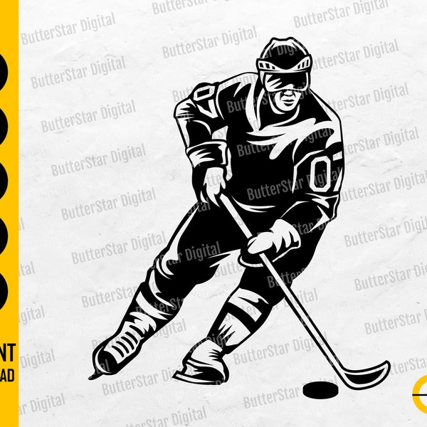 Ice Hockey Player SVG | Sports Illustration Drawing Image | Cricut Silhouette Cameo Cut Files Cuttable Clipart Vector Digital Png Eps Dxf Ai