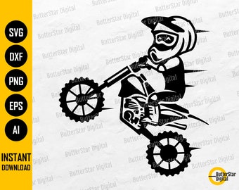 Chibi Motorcycle Racer SVG | Cute Dirt Bike PNG | Offroad Racing Circuit Vehicle Race | Cutfile Printable Clip Art Vector Digital Dxf Eps Ai