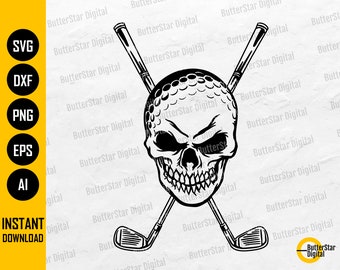 Skull Golfer SVG | Golf Player SVG | Skeleton Hole In One Par Birdie Bogey Putt | Cut Files Printable Clipart Vector Digital Dxf Png Eps Ai