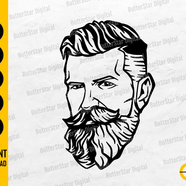 Bearded Man SVG | Gentleman SVG | Manly Beard SVG | Facial Hair Shave Groom Style | Cut File Printable Clipart Vector Digital Dxf Png Eps Ai