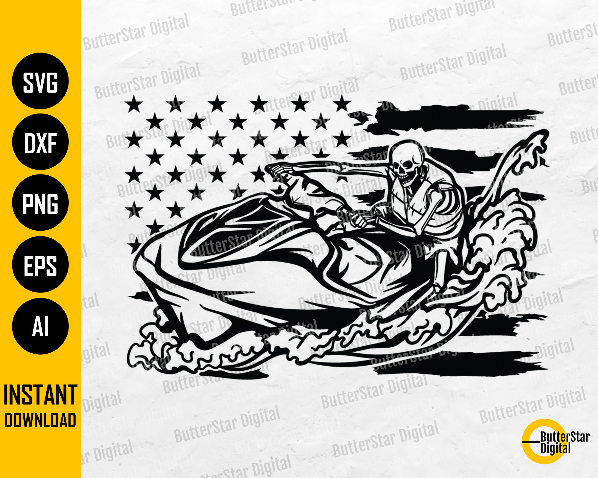 Prints 3 Version Patriotic US Flag Jet Ski Jet Ski Svg Digital Download