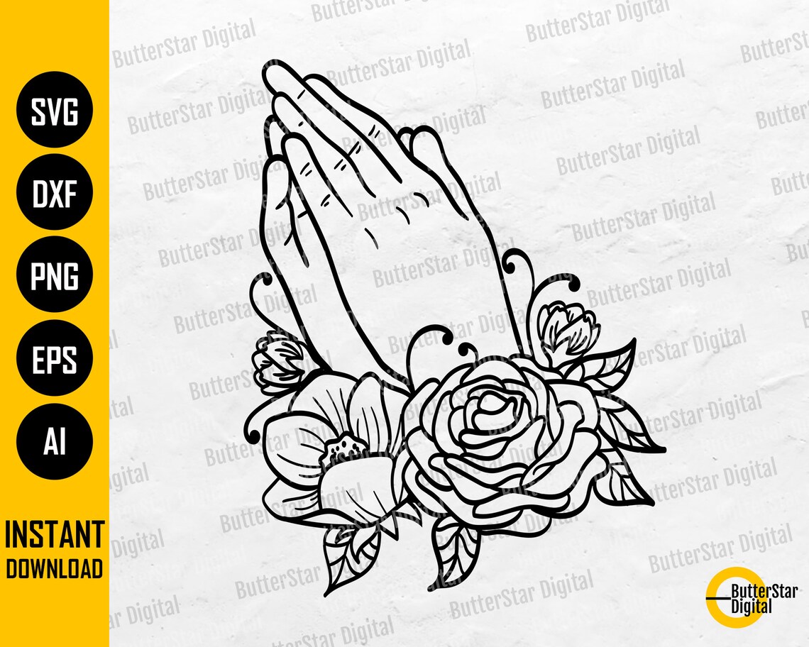 Floral Praying Hands With Rosary SVG Christian SVG Prayer | Etsy