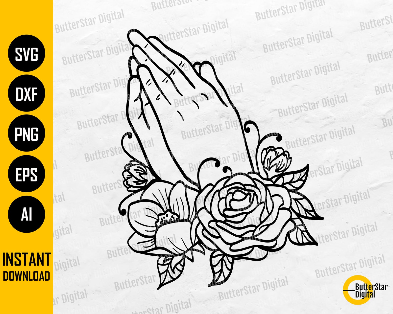 Floral Praying Hands With Rosary SVG Christian SVG Prayer - Etsy