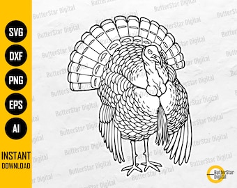 Wild Turkije SVG | Turkije SVG | Turkije Jacht SVG | Vogel tekening grafische sticker | Cricut Snijden Bestand Clipart Vector Digitale Dxf Png Eps Ai