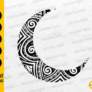 Mandala Moon SVG | Zentangle SVG | Celestial SVG | Intricate Svg | Cricut Cut File Silhouette Cuttable Clipart Vector Digital Dxf Png Eps Ai