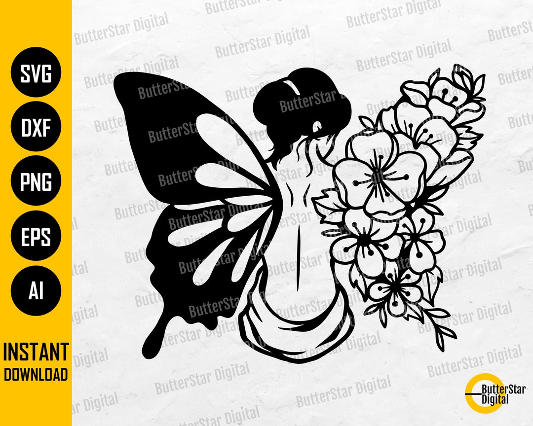 Floral Woman SVG Flower Girl SVG Butterfly Wings SVG Fairy Svg Cricut