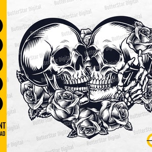 Skull Lovers SVG | Dead Skeleton Love SVG | Gothic Heart Decal Shirt Graphics | Cutting File Printable Clipart Vector Digital Dxf Png Eps Ai