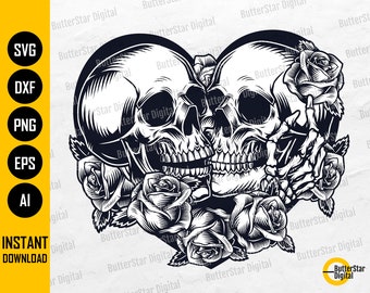 Skull Lovers SVG | Dead Skeleton Love SVG | Gothic Heart Decal Shirt Graphics | Cutting File Printable Clipart Vector Digital Dxf Png Eps Ai