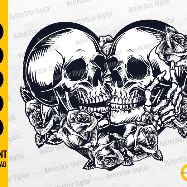 Skull Lovers SVG | Dead Skeleton Love SVG | Gothic Heart Decal Shirt Graphics | Cutting File Printable Clipart Vector Digital Dxf Png Eps Ai