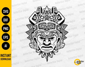Azteken Maske SVG | Antike Zivilisation SVG | Indianer Maya Native Tribe Boho Archäologie | Schneidedateien Clip Art Vektor Digital Dxf Png Eps Ai