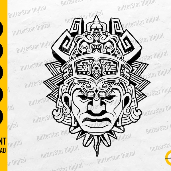 Aztec Mask SVG | Ancient Civilization SVG | Indian Mayan Native Tribe Boho Archeology | Cutting Files Clip Art Vector Digital Dxf Png Eps Ai