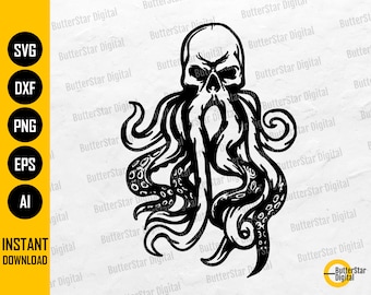 Skull Octopus SVG | Tentacles SVG | Ocean Sea Monster T-Shirt Tattoo Decal Graphics | Cricut Cut Files Clipart Vector Digital Dxf Png Eps Ai