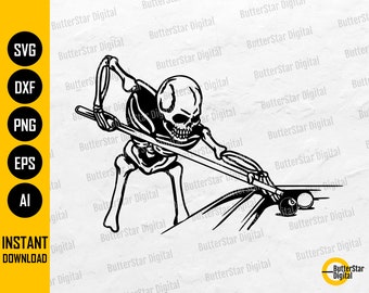 Skeleton Billiard Player SVG | Billiards SVG | Eight Ball SVG | Pool Player Svg | Cricut Cutting File Clip Art Vector Digital Dxf Eps Png Ai