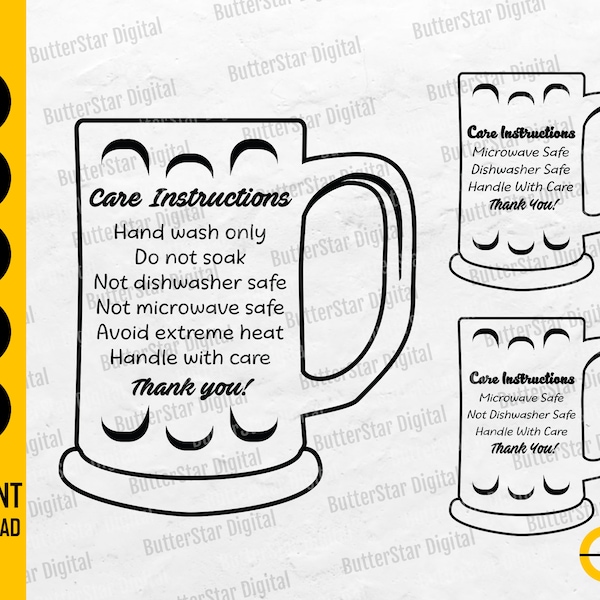 Beer Mug Care Card SVG | Printable Maintenance Instructions | Cricut Cutting File Silhouette Clipart Vector Digital Download Png Eps Dxf Ai