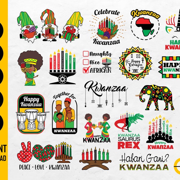 Kwanzaa BUNDLE SVG / afroamericano SVG / Holiday Design T-Shirt Decor Quotes / Cricut Cut Files Printable Clip Art Digital Dxf Png Eps Ai