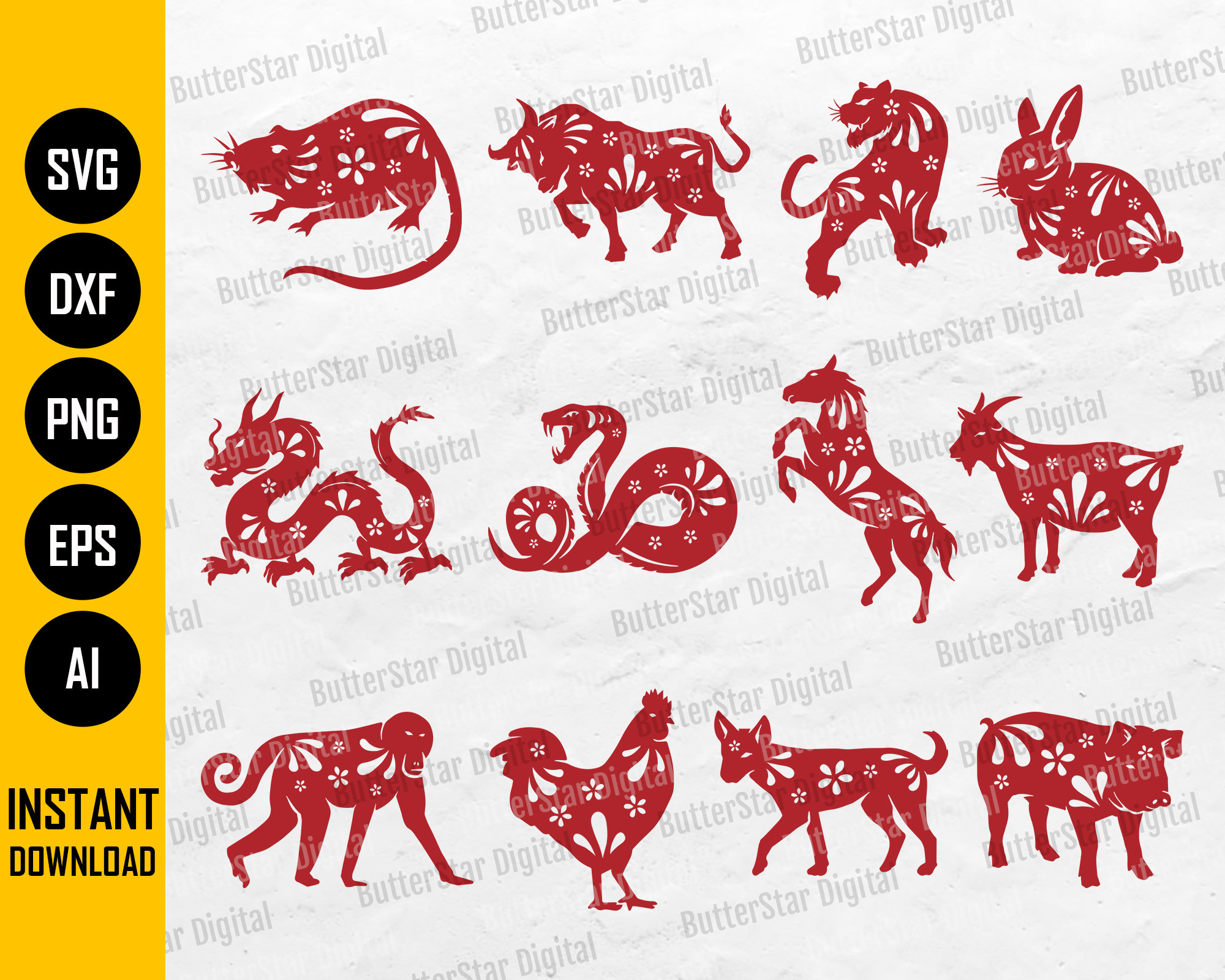 Chinese Zodiac BUNDLE SVG | Chinese New Year Shirt Decal Symbol
