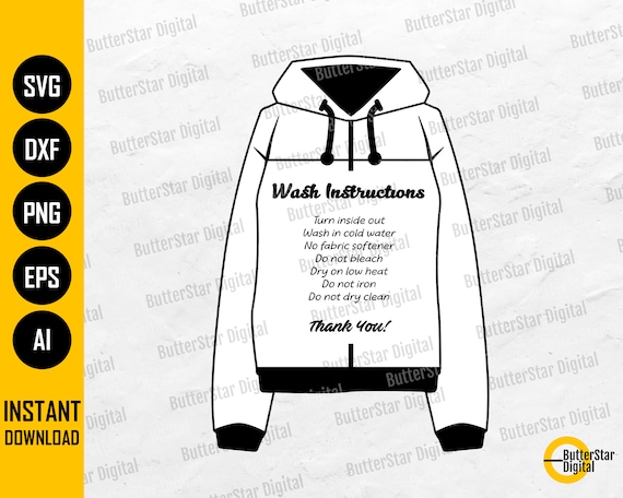 Hoodie Care Card SVG Pullover Jacket Printable Washing