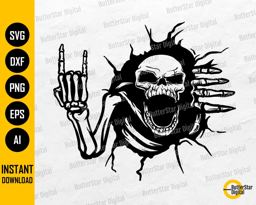 Skeleton Rock on SVG Devil Horns Hand Gesture Halloween Rocker