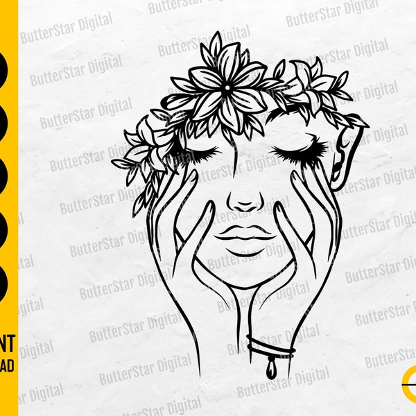 Florales Mädchen SVG | Blumenfrau SVG | Hübsche Dame mit Blumenkrone SVG | Cricut Cut Dateien Silhouette Clip Art Vektor Digital Dxf Png Eps Ai