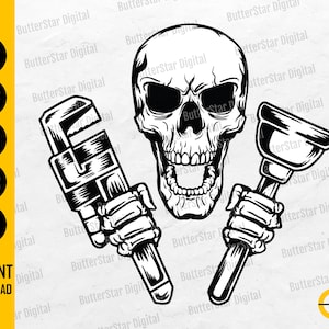 Plumber Skull SVG | Plumbing SVG | Gothic Decals Sticker T-Shirt | Cricut Cut Files Silhouette Cameo | Clipart Vector Digital Dxf Png Eps Ai