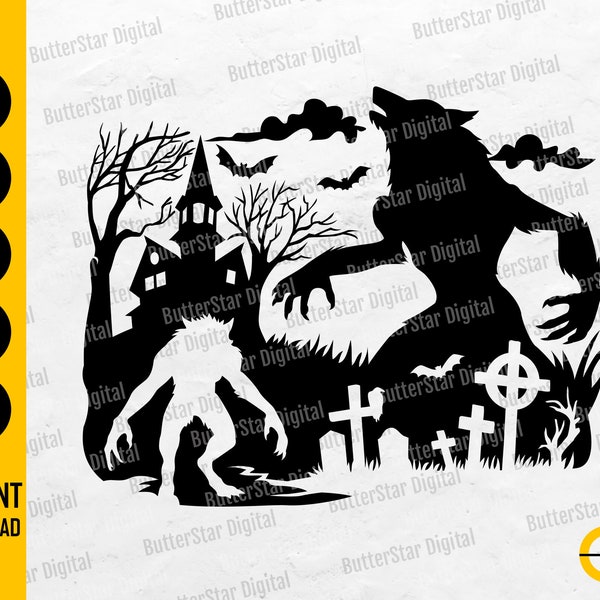 Werewolf Silhouette SVG | Wolf Man SVG | Horror Monster Shirt Wall Art Decal Sticker | Cricut Cut File Clipart Vector Digital Dxf Png Eps Ai