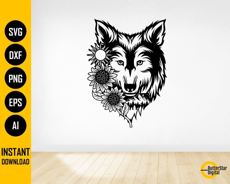 Sunflower Wolf SVG Wild Mountain Animal T-shirt Decals Vinyl - Etsy