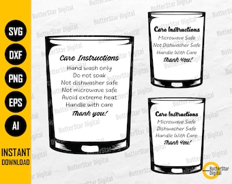 Glass Care Card SVG | Printable Tag | Maintenance Instructions Cricut Cutting File Silhouette Clipart Vector Digital Download Png Eps Dxf Ai