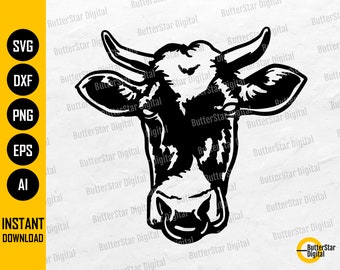 Cow Head SVG | Cattle SVG | Farm SVG | Animal Vinyl Clipart Vector Graphics | Cricut Cutting File Silhouette Digital Download Dxf Png Eps Ai