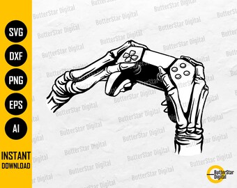 Skeleton Gamer Hand SVG | Playing Video Games SVG | Controller SVG | Cricut Cutting Files Silhouette | Clipart Vector Digital Png Eps Dxf Ai