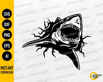 Shark Attack SVG | Great White Shark SVG | Fish Jaws Scary Sharp Teeth | Cricut Cut Files Silhouette Clip Art Vector Digital Dxf Png Eps Ai