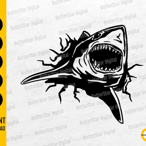 Shark Attack SVG | Great White Shark SVG | Fish Jaws Scary Sharp Teeth | Cricut Cut Files Silhouette Clip Art Vector Digital Dxf Png Eps Ai