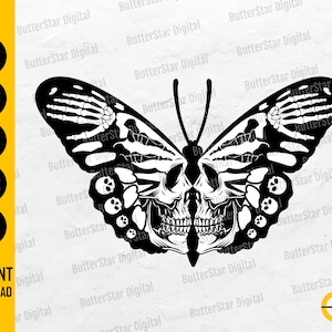 Skull Butterfly SVG | Skeleton SVG | Gothic Decal Shirt Graphics Illustration | Cricut Cameo Printable Clipart Vector Digital Dxf Png Eps Ai
