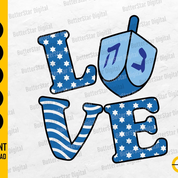 Love Dreidel SVG | Cute Hanukkah SVG | Chanukah Jewish Holiday Peace Light | Cricut Cut File Printable Clipart Vector Digital Dxf Png Eps Ai