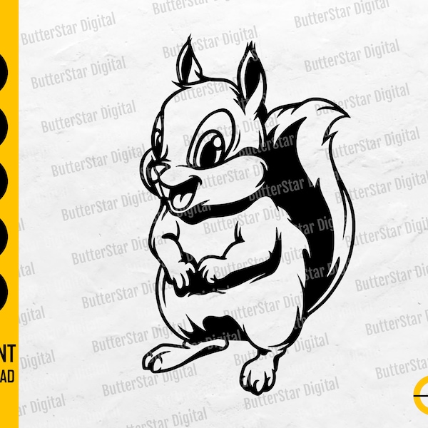 Cute Baby Squirrel SVG | Wild Animal Decals T-Shirt Vinyl Graphics | Cricut Silhouette Cameo Cut Files Clipart Vector Digital Dxf Png Eps Ai