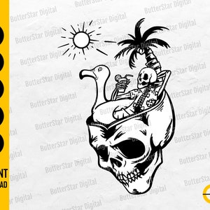 Tropical Skull SVG | Beach Skeleton SVG | Summer Chill Relax Flamingo Cocktail | Cutting File Cuttable Clipart Vector Digital Dxf Png Eps Ai