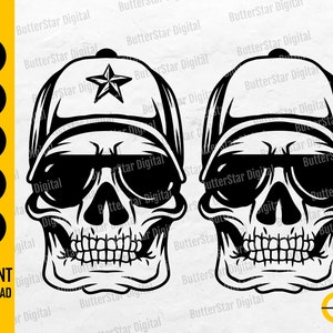 Skull Wearing Dad Hat And Sunglasses SVG | Skeleton Baseball Cap SVG | Cricut Cutting File | Printable Clipart Vector Digital Dxf Png Eps Ai