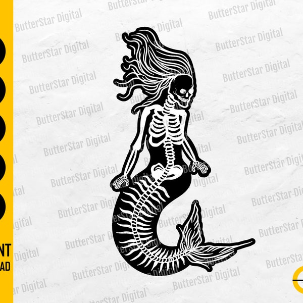 Mermaid Skeleton SVG | Gothic Mermaid SVG | Sea Monster SVG | Cricut Cutting File Silhouette Printable Clipart Vector Digital Dxf Png Eps Ai