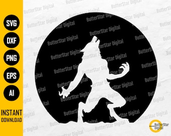 Full Moon Werewolf SVG | Howling Wolf Man SVG | Monster T-Shirt Wall Art Decal Sticker Vinyl | Cricut Clipart Vector Digital Dxf Png Eps Ai
