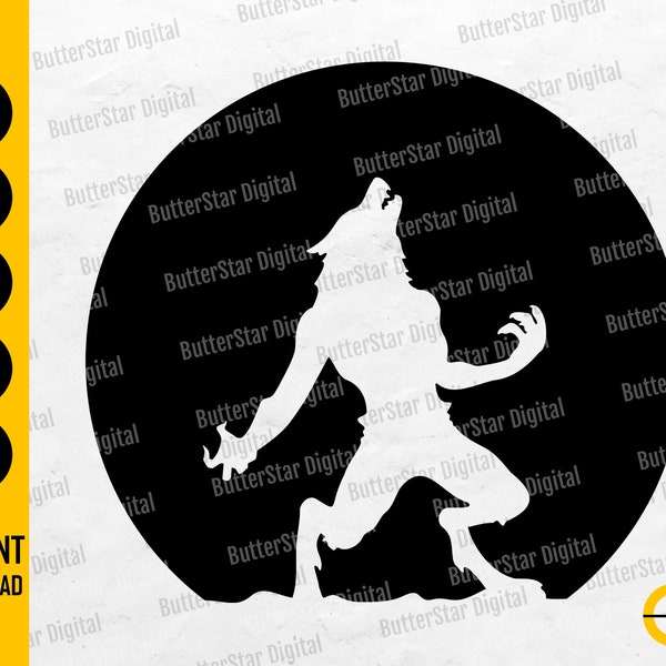 Full Moon Werewolf SVG | Howling Wolf Man SVG | Monster T-Shirt Wall Art Decal Sticker Vinyl | Cricut Clipart Vector Digital Dxf Png Eps Ai