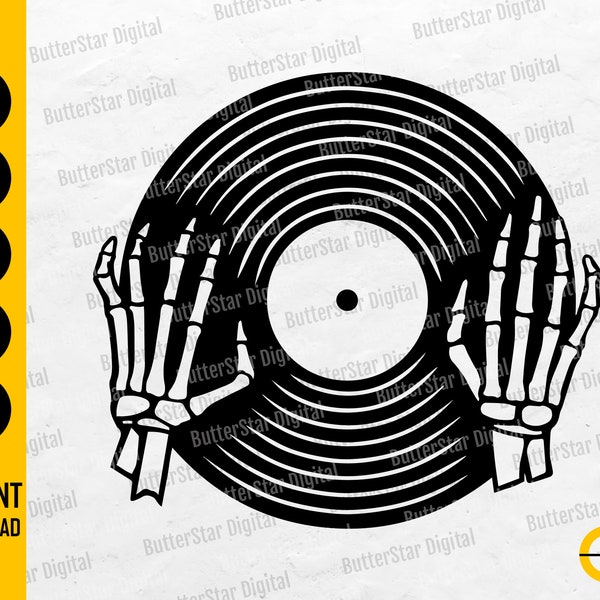 Vinyl Record With Skeleton Hands SVG | Mix Disc Scratch Rave Dance Dancing Club Rap | Cutfile Cuttable Clipart Vector Digital Dxf Png Eps Ai