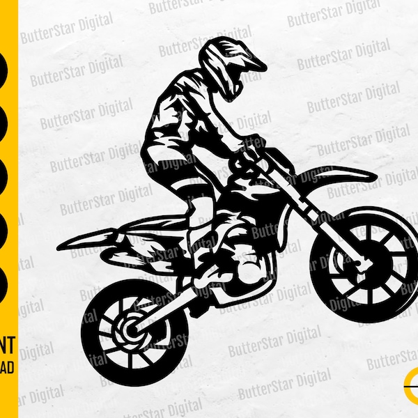 Motorcycle Racer SVG | Dirt Bike PNG | Offroad Racing Circuit Vehicle Race Motor Sport | Cutfile Printable Clipart Vector Digital Dxf Eps Ai
