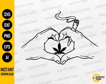 Heart Hand Sign Weed SVG | Smoke Marijuana Joint SVG | Cannabis Love SVG | Cricut Silhouette Cuttable Clipart Vector Digital Dxf Png Eps Ai