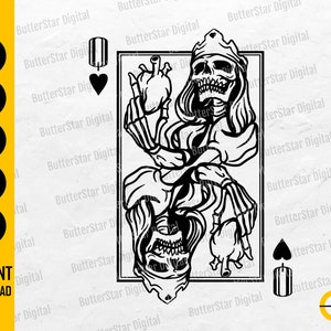 Skeleton Queen Of Hearts SVG | Gothic Playing Cards Decal T-Shirt Tattoo | Cricut Cut Files Cuttable Clip Art Vector Digital Dxf Png Eps Ai