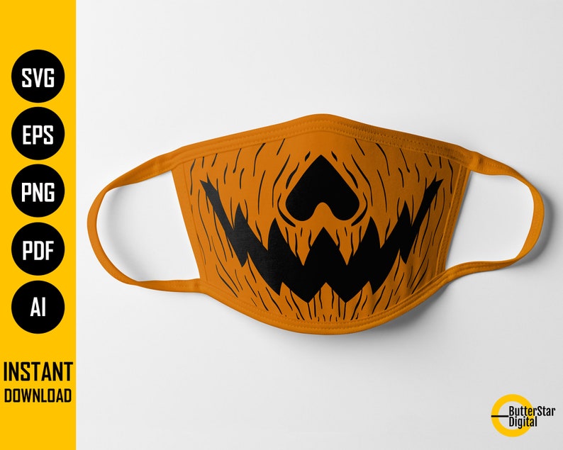 Download Pumpkin Face Mask Svg Halloween Facemask Jack O Lantern Etsy