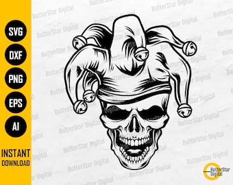 Skull Jester SVG | Clown SVG | Gothic SVG | Circus Svg | Skeleton Svg | Bones Svg | Cut File Printable Clipart Vector Digital Dxf Png Eps Ai
