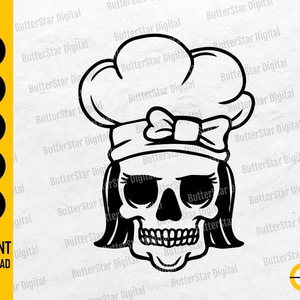 Lady Chef Skull SVG | Woman Cooking SVG | Kitchen Bake Grill Apron Cook Vinyl | Cutting File Printable Clipart Vector Digital Dxf Png Eps Ai